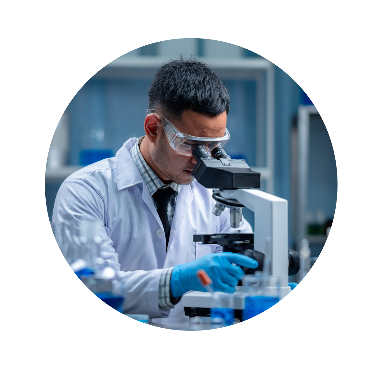 Man looking into a microscope